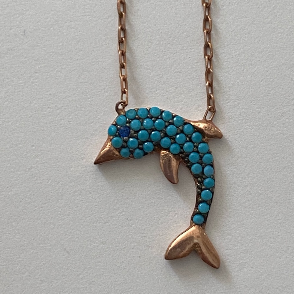 Dolphin necklace 925 silver turquoise stones - Picture 6 of 8